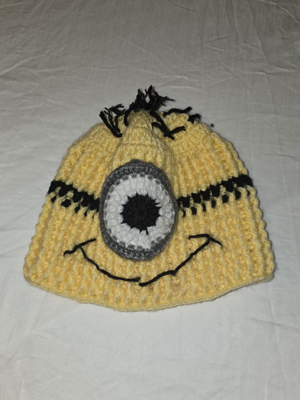 Yellow Crochet Kids Beanie Hat with One-Eye Character